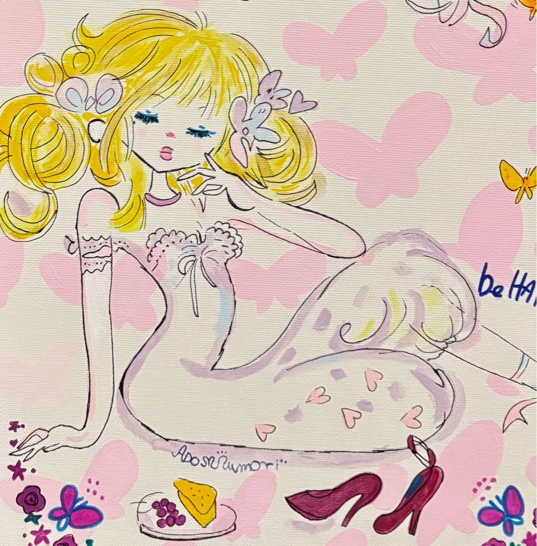 F4号】手描き油彩画 水森亜土 額縁 未使用額 絵画 サイン 人気作家