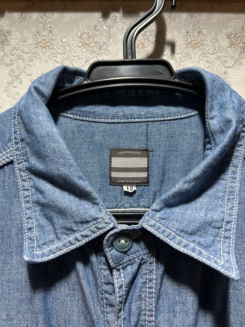 桃太郎ジーンズ シャンブレーデニム 出陣 ワークシャツ 長袖 サイズ42