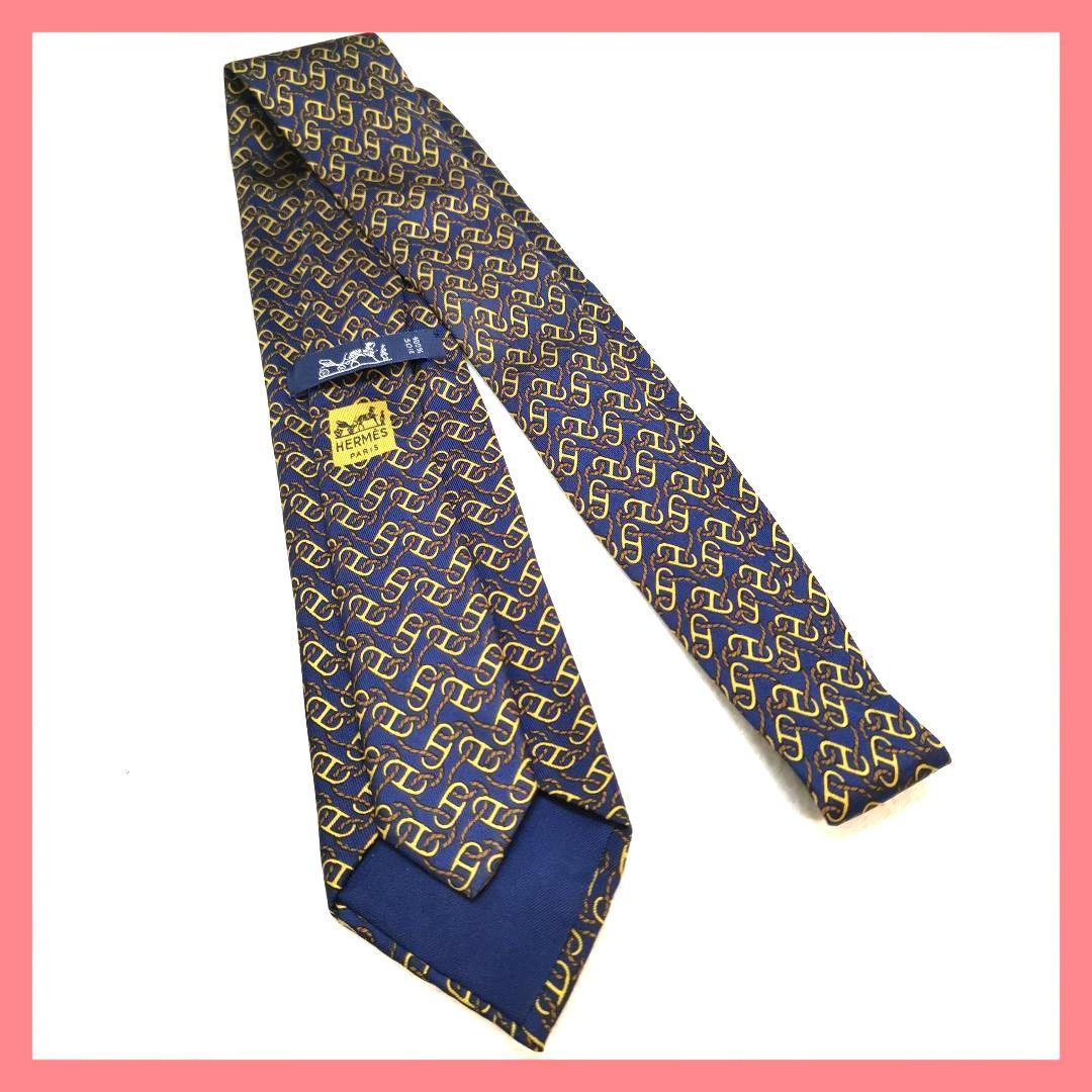 極美品】エルメスHERMESシェーヌダンクル総柄 ネクタイ フランス製