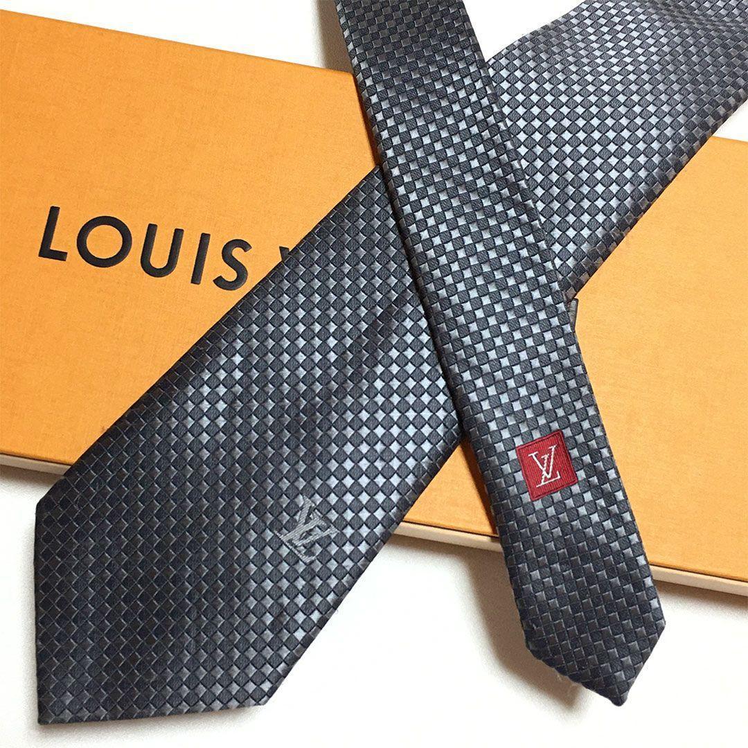 未使用級 ルイヴィトン Louis Vuitton ネクタイ グレー ダミエ - メルカリ