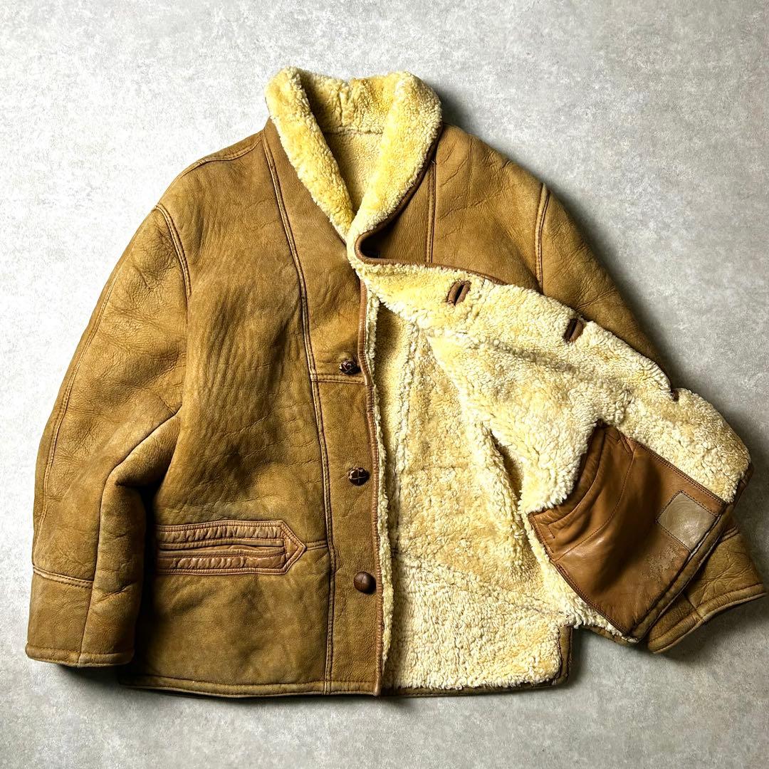 pirovintage ムートンジャケット スウェード レザー本革 袖裏ボ セール】オーバーサイズ裏ボアフェイクムートンジャケット（ムートン