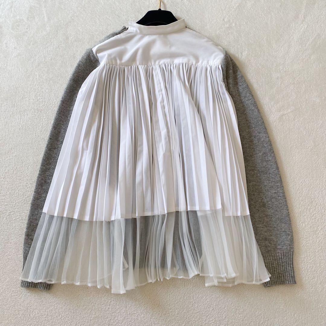 sacai サカイ 異素材ドッキング ニットプルオーバー プリーツ グレー M