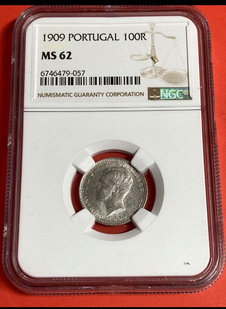 激レア　ポルトガル１００レイス銀貨【マヌエル２世１９０９年】NGC鑑定 激レア ポルトガル100レイス銀貨【マヌエル2世1909年】NGC鑑定