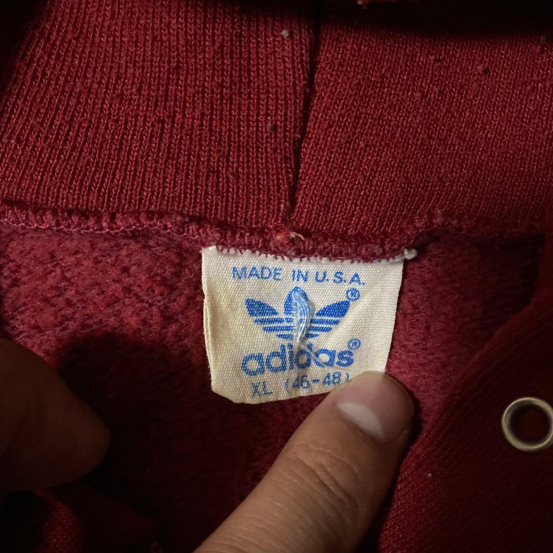 ビンテージadidas バーガンディ USA製ジップパーカー XL