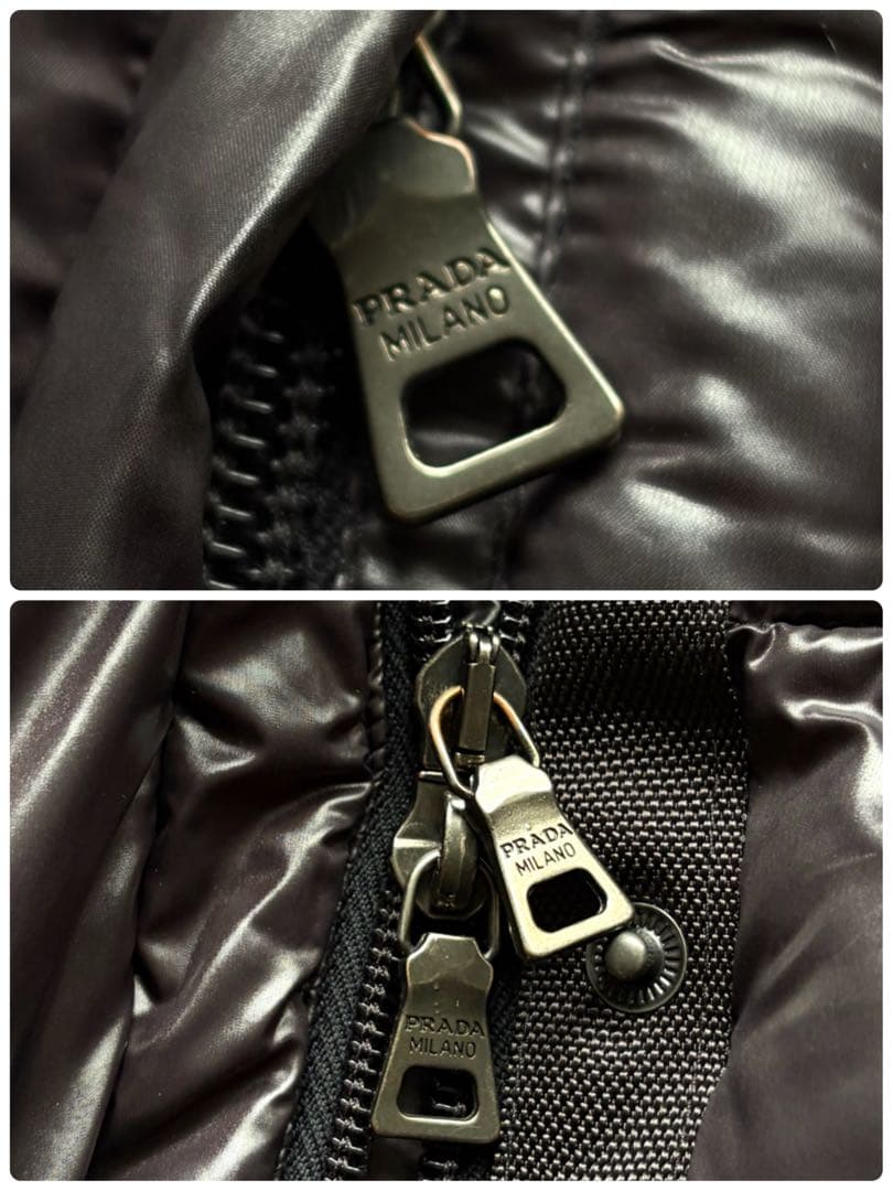PRADA プラダ ダウンジャケット 三角ロゴ金具 ブラック 袖ライン