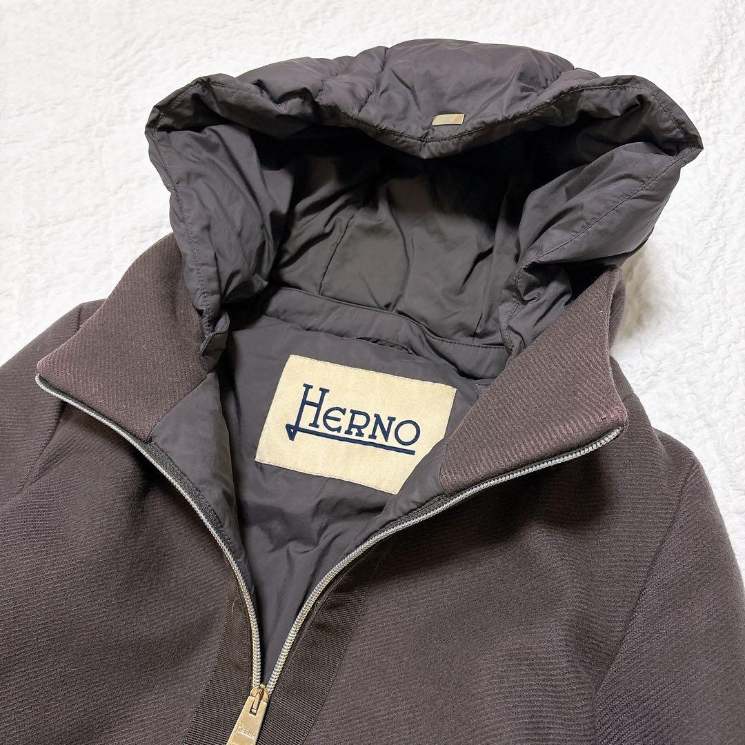 Lサイズ✨HERNO 異素材ドッキング ダウンコート フード グレー 44 L