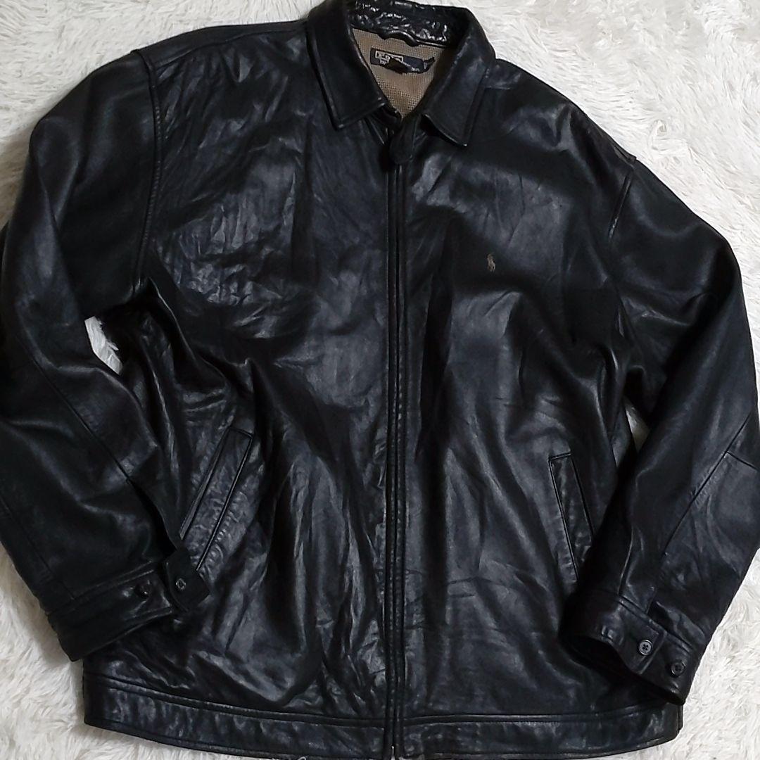 希少】90s ラルフローレン 刺繍 羊革 襟付き ラムレザージャケット