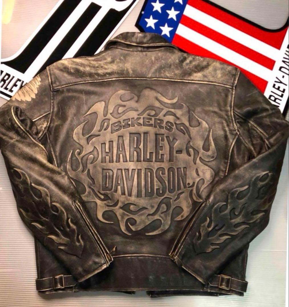 稀少モデル！入手困難3Dエンボス！ハーレーダビッドソン本革ジャケット