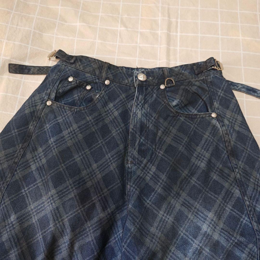 BADBLOOD デニムパンツ ブルーチェック XS 本当に 安い 通販