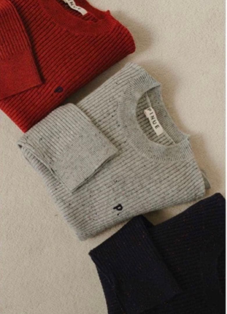 PINUE【新品】カラーリップリブニットトップス/ グレー