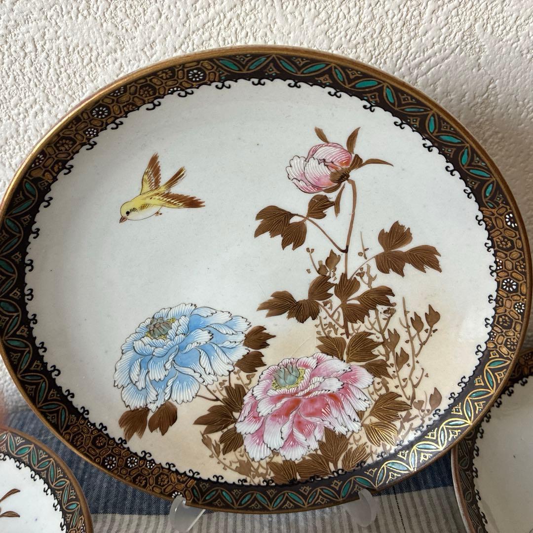 アンティーク 古九谷 祝膳 金縁 手彫り 牡丹 鳥 骨董 5枚セット - メルカリ