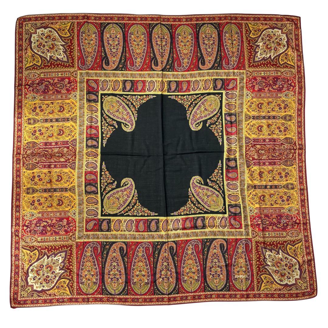 ETRO エトロ ペイズリー 大判 ストール 花柄 正方形 シルク ウール