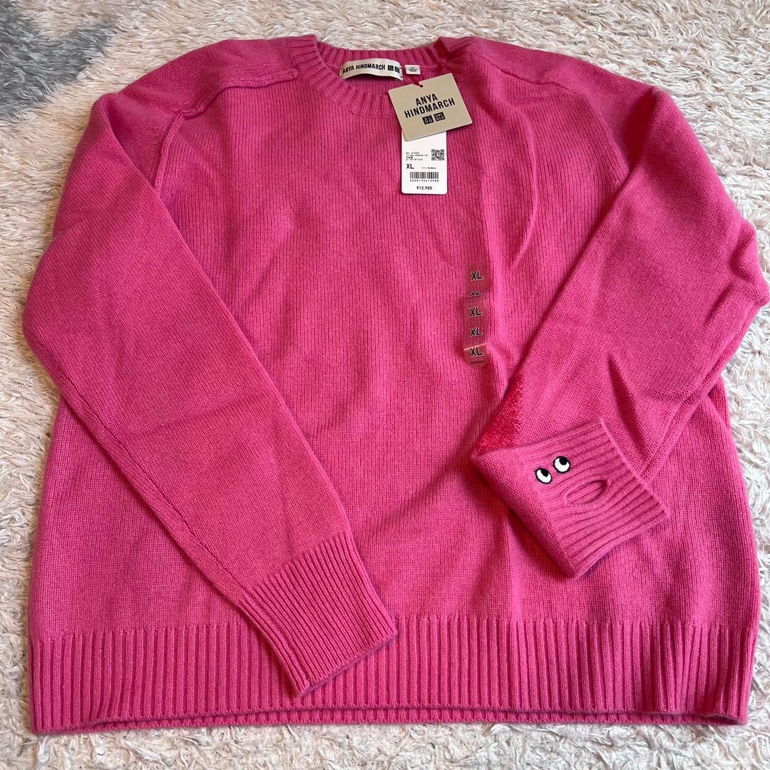 ユニクロ　アニヤハインドマーチ　カシミヤ　セーターピンク XL ユニクロ×アニヤ・ハインドマーチ】11/22発売！アウター、ニット