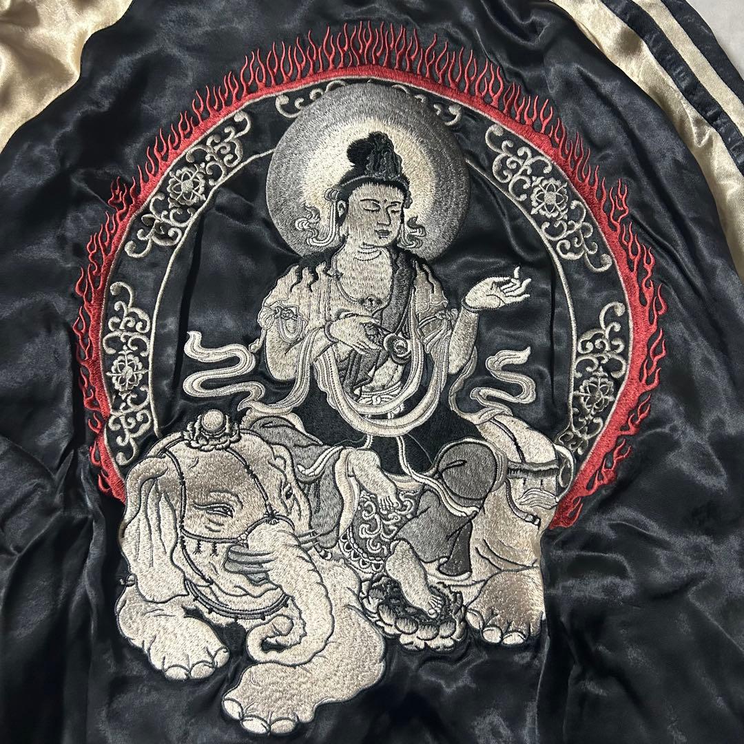 美品 サトリ スカジャン リバーシブル XXL 蓮 ガネーシャ 仏教 刺繍 黒