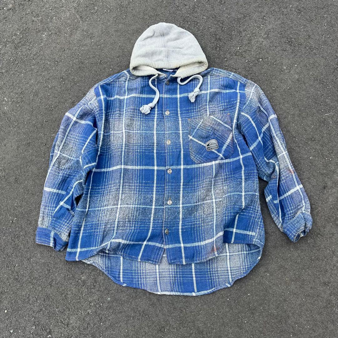 90-00s 00s Quiksilver フードネルシャツ オンブレチェック POST JUNK / 90's QUIKSILVER USA製 フードネルシャツ [L]