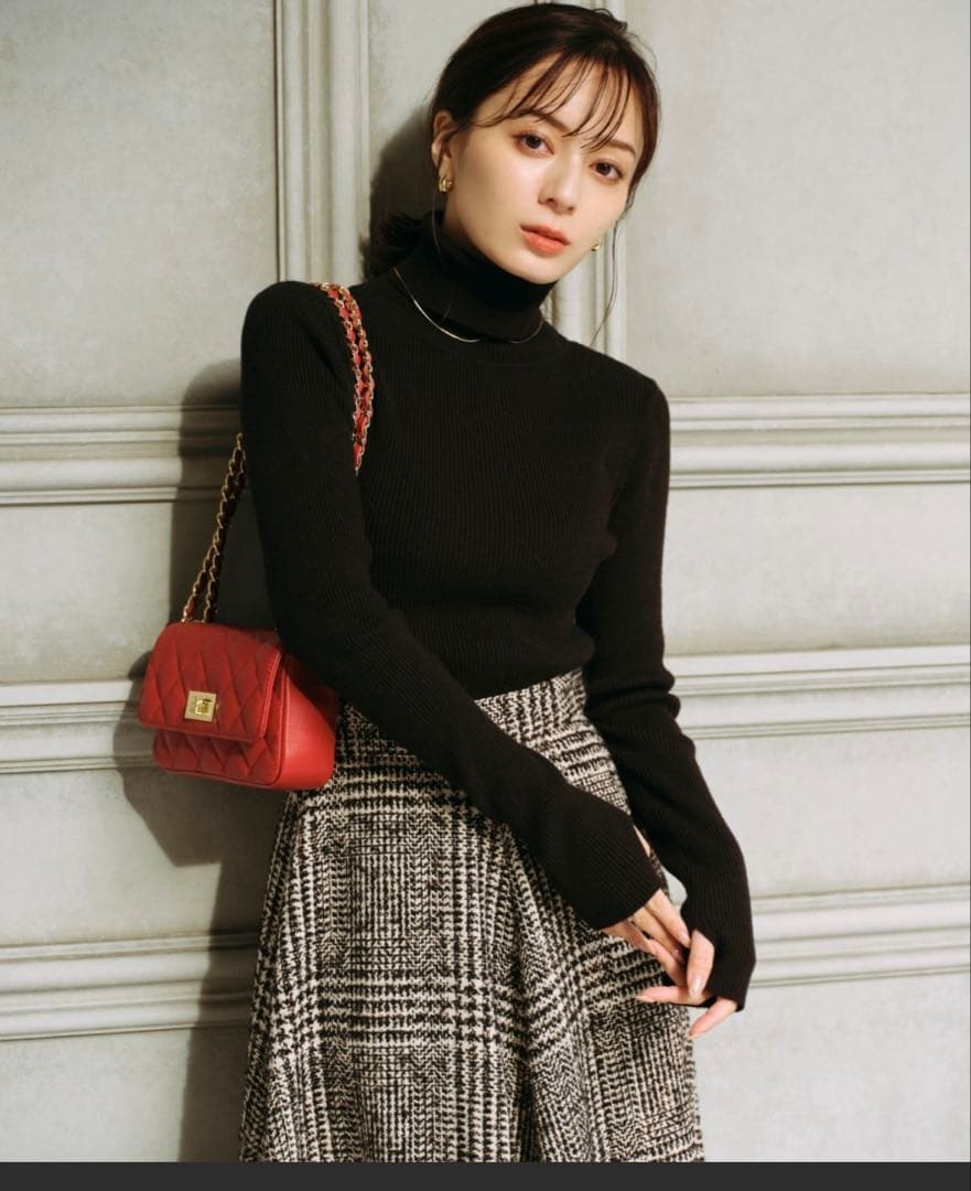 【新品未使用】ウールチェックツイードフレアスカート アニュアンス anuans アニュアンス anuans ウールチェックツイードフレアスカート （BLACK