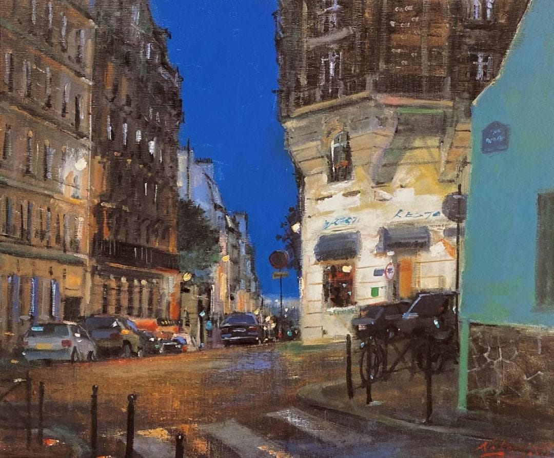 中西繁【夜のルピック通り（パリ）】希少な額装用画集より、新品額装