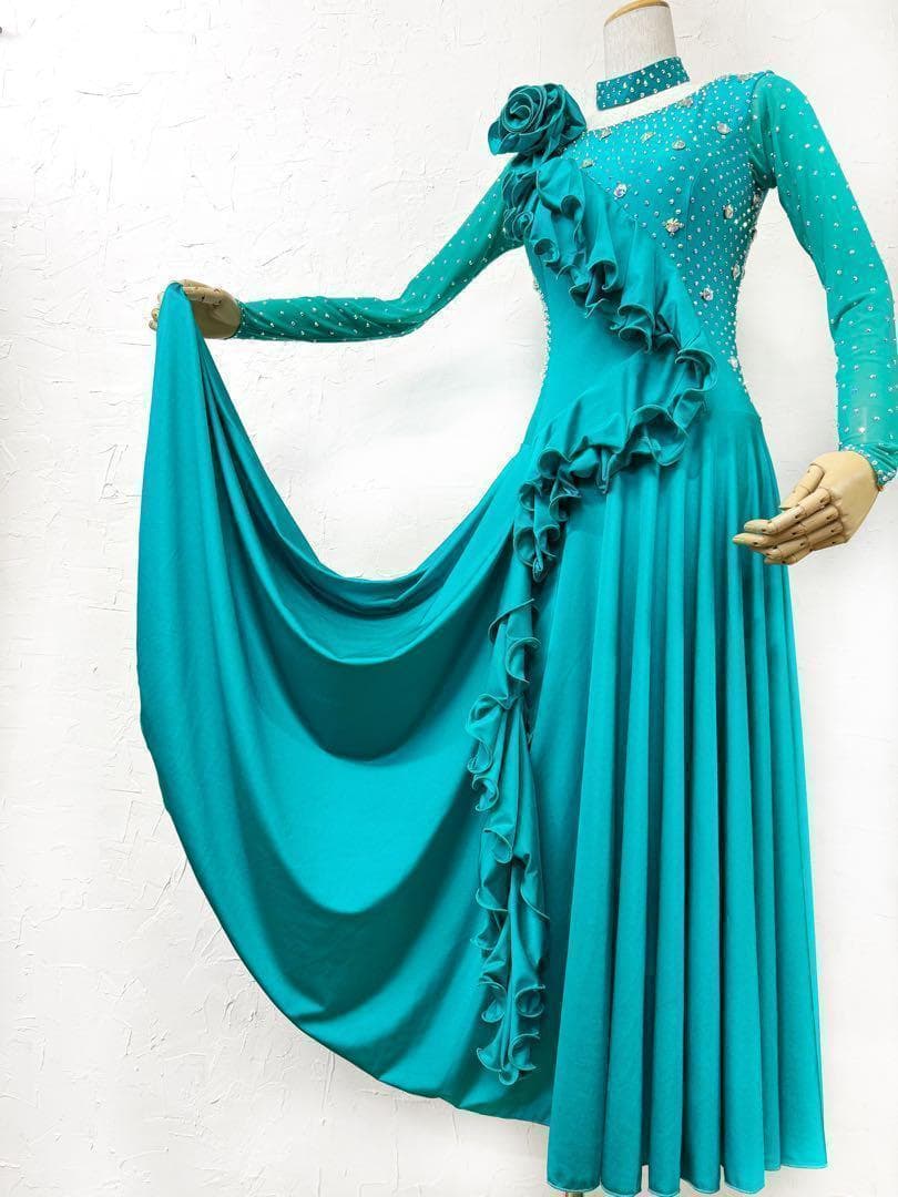 ミミ【Lサイズ】エメラルドグリーン　フリルワンピースドレス　ｇ034 ドレス お嬢様 レディース グリーン レッド エメラルド ワンピース