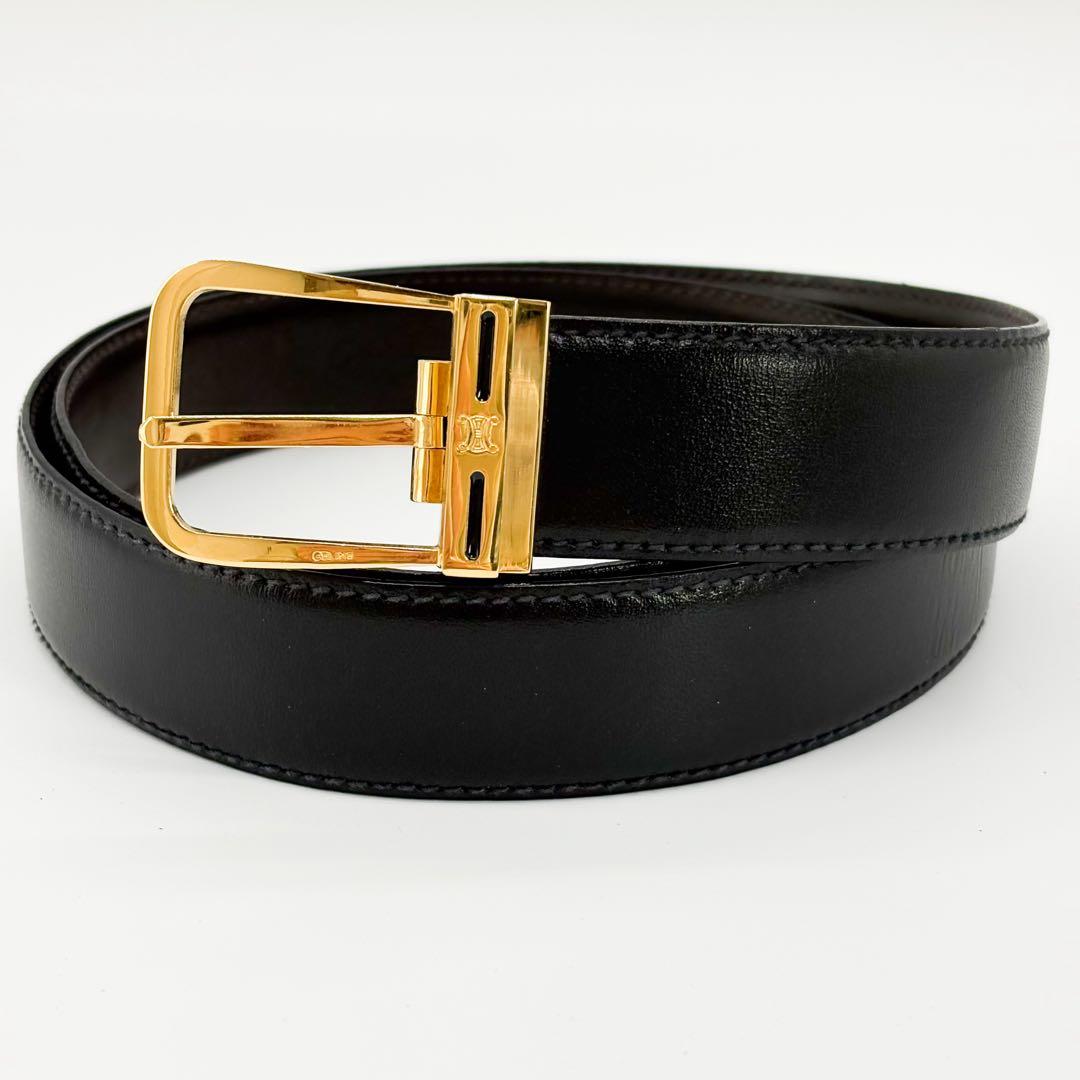 ♡美品♡ セリーヌ CELINE トリオンフ レザーベルト ブラック ゴールド CELINE セリーヌ ベルト ブラック ゴールド トリオンフ レザー vintage