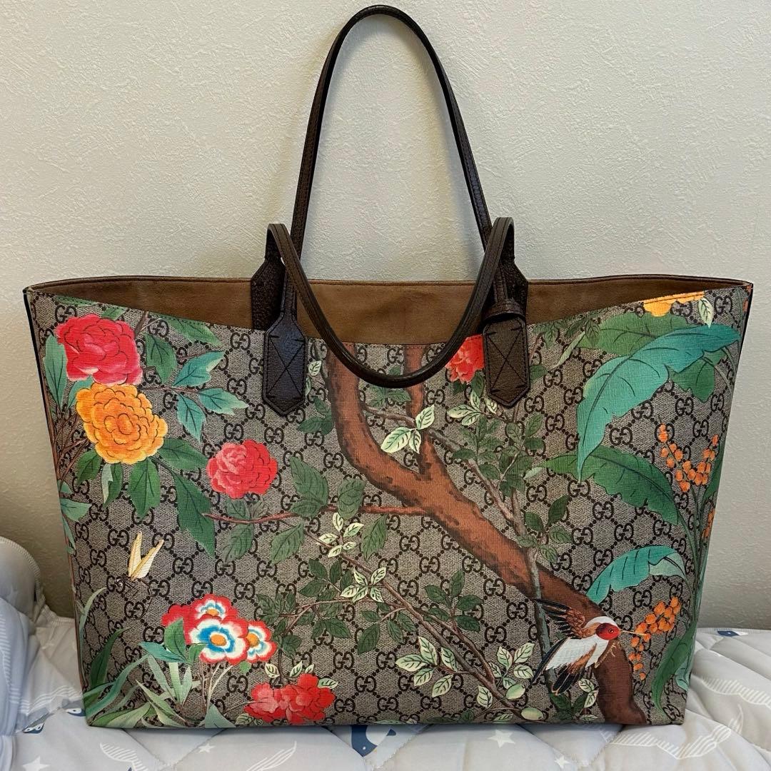 GUCCI グッチ ティアン GGスプリーム トートバッグ 鳥 総柄 ベージュ