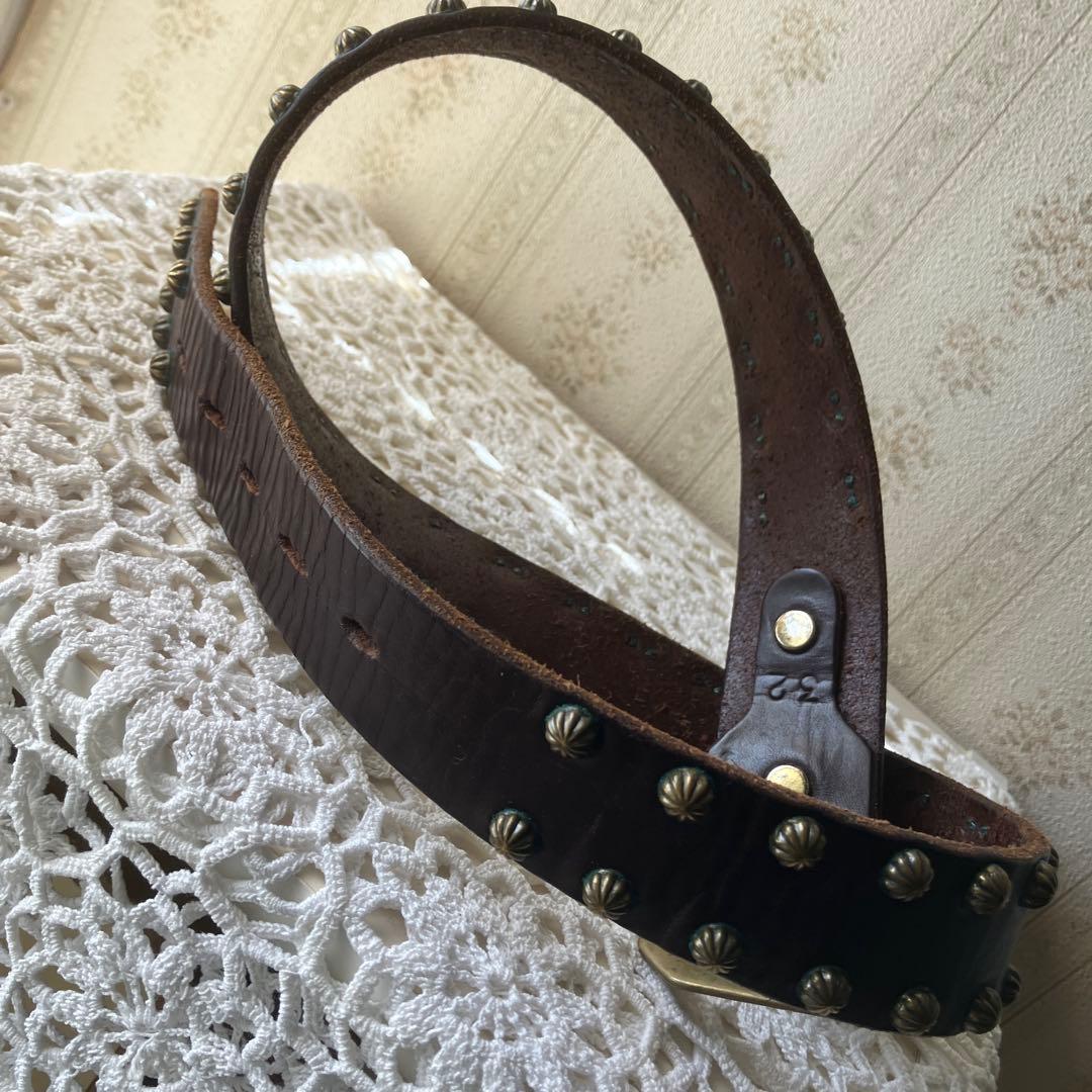 HTC ダークブラウン レザースタッズベルト32 - メルカリ
