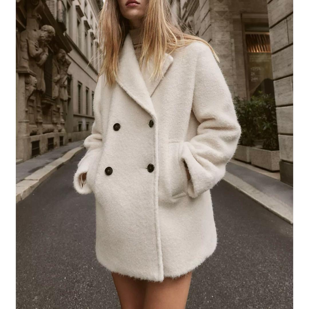 ZARA ブークレダブルブレストミディ丈コート - メルカリ