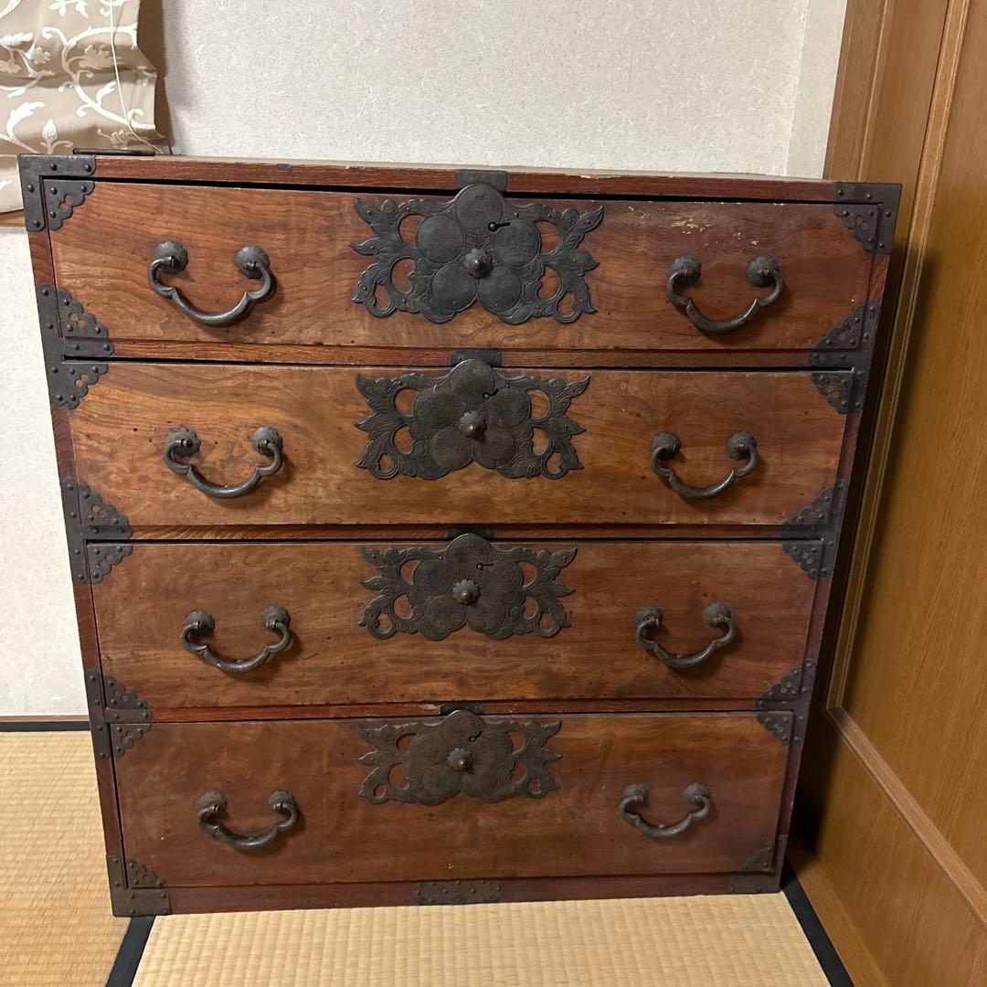 木製4段箪笥 桐箪笥 大正 桐ダンス 昭和 時代箪笥 昭和レトロ 桐箪笥 和モダン 昭和レトロ 桐 天然木 完成品 国産 日本製 和箪笥 桐