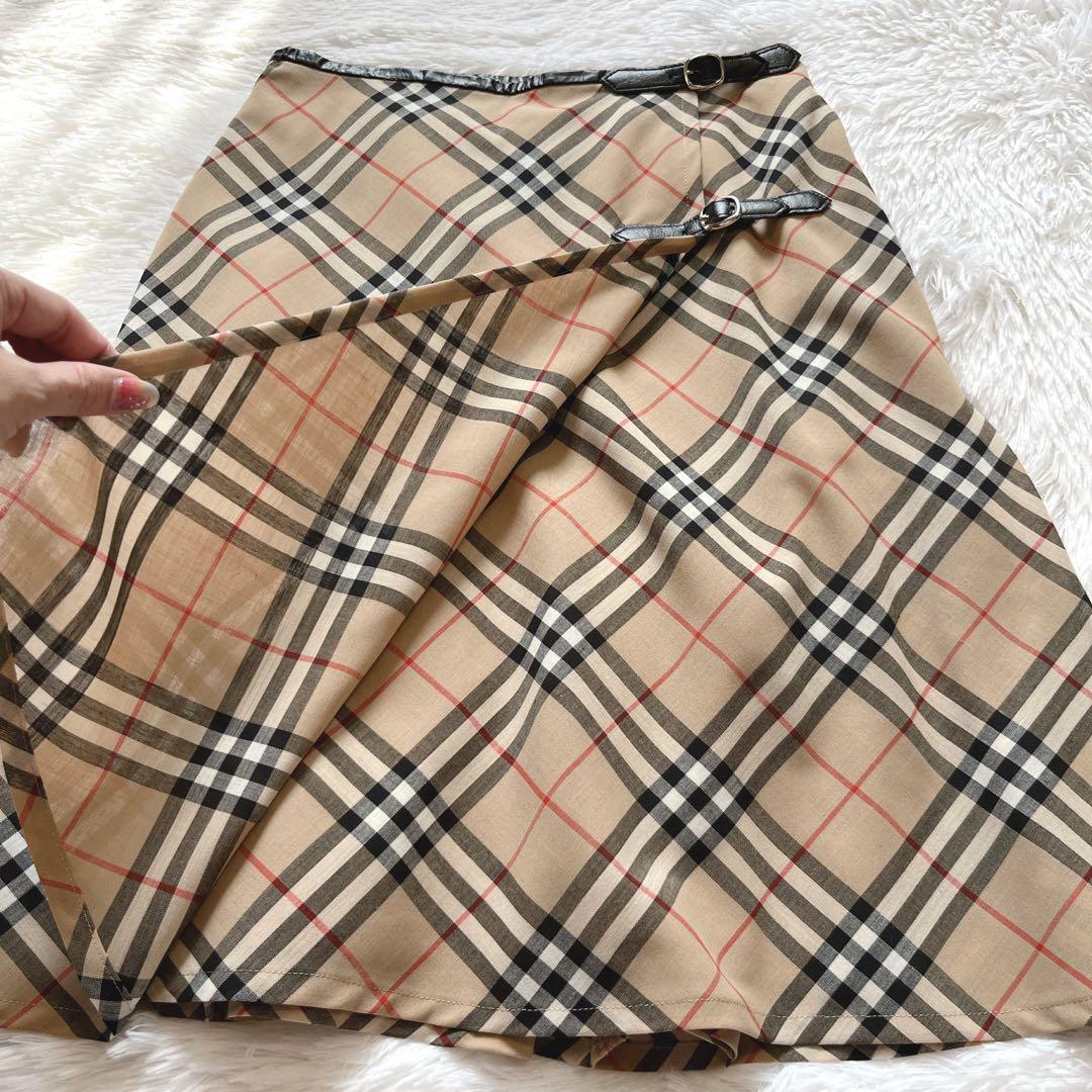 美品✨バーバリー ノバチェック 巻きスカート ラップ ボックスプリーツ