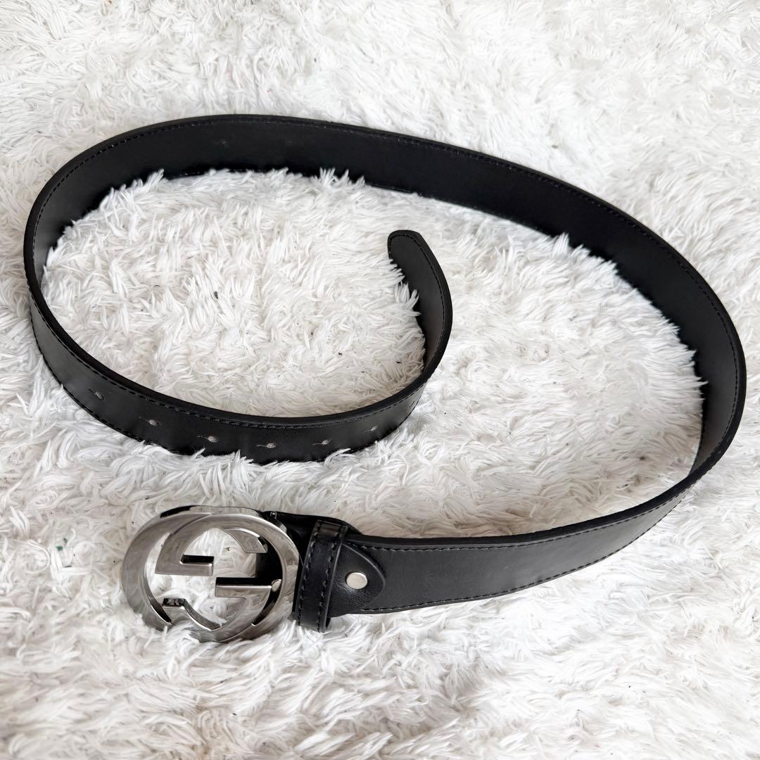 美品】GUCCI ベルト インターロッキング GG デカロゴ ブラック - メルカリ