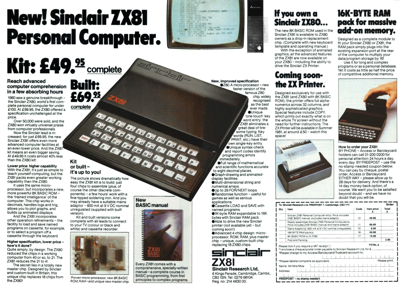 nosher.net - Sinclair advert: New! Sinclair ZX81 Personal Computer