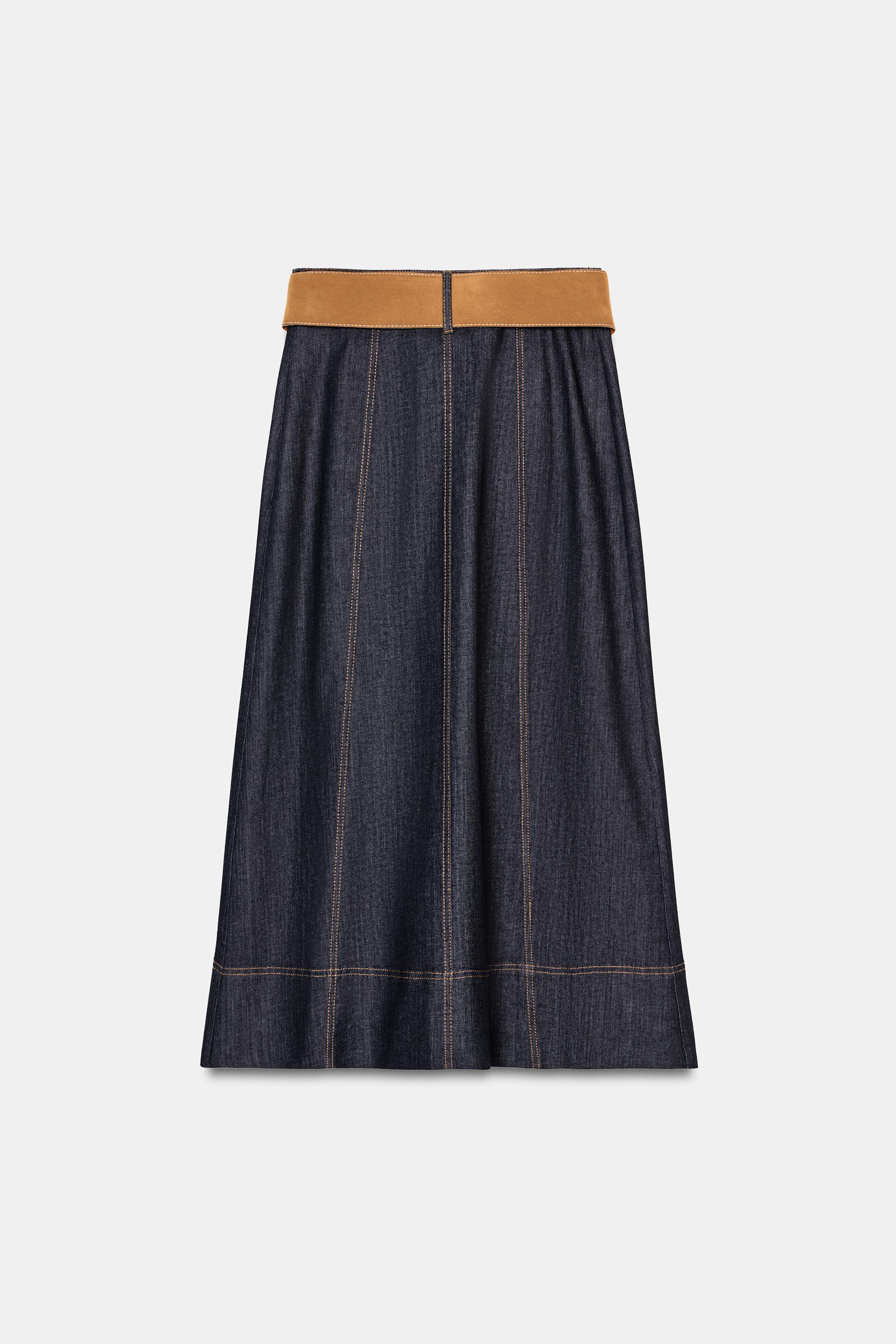 Z1975 ベルト付きミディ丈デニムスカート - ブルー | ZARA Japan / 日本