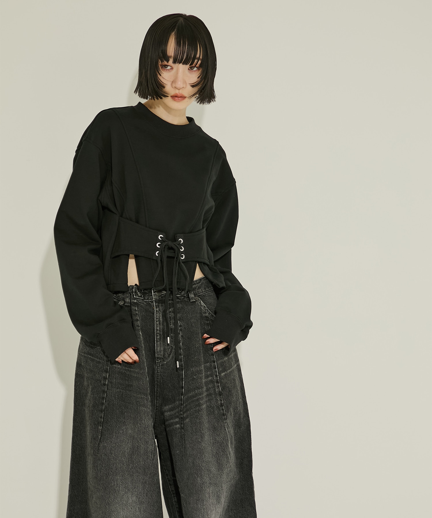 SWEAT CORSET PULLOVER(XS BLACK): JOHN LAWRENCE SULLIVAN: WOMENS