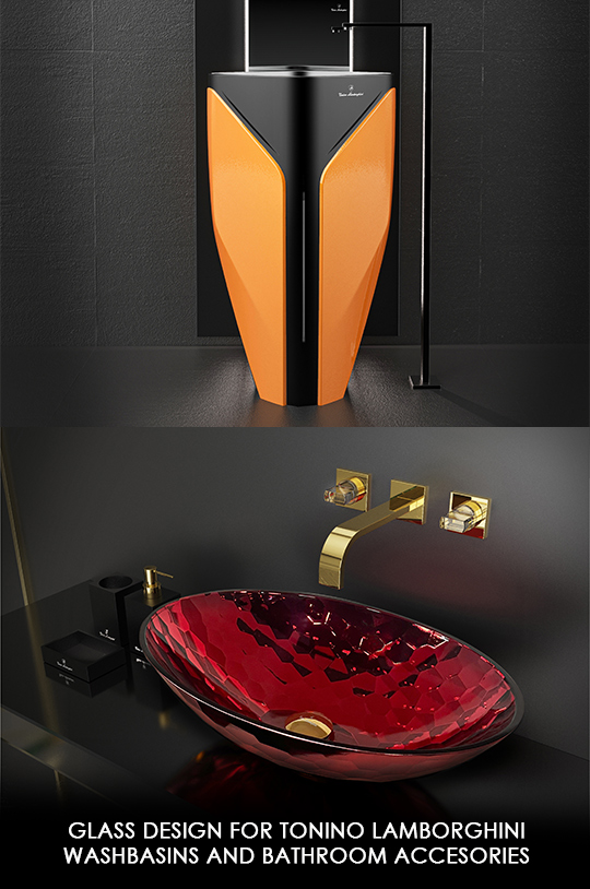 GLASS DESIGN FOR TONINO LAMBORGHINI: WASHBASINS AND BATHROOM