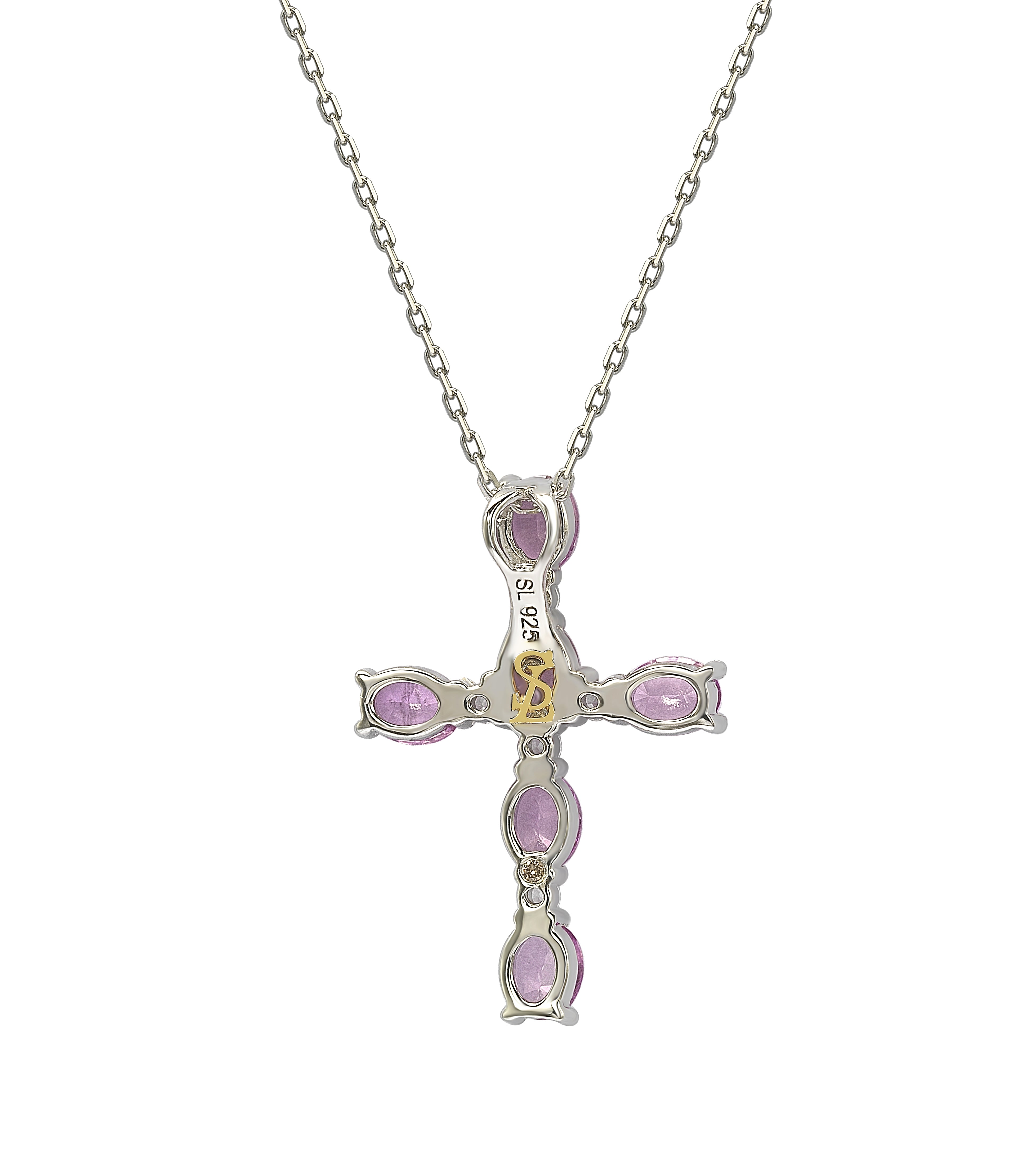 Suzy Levian Sterling Silver Pink Sapphire and Diamond Accent Cross